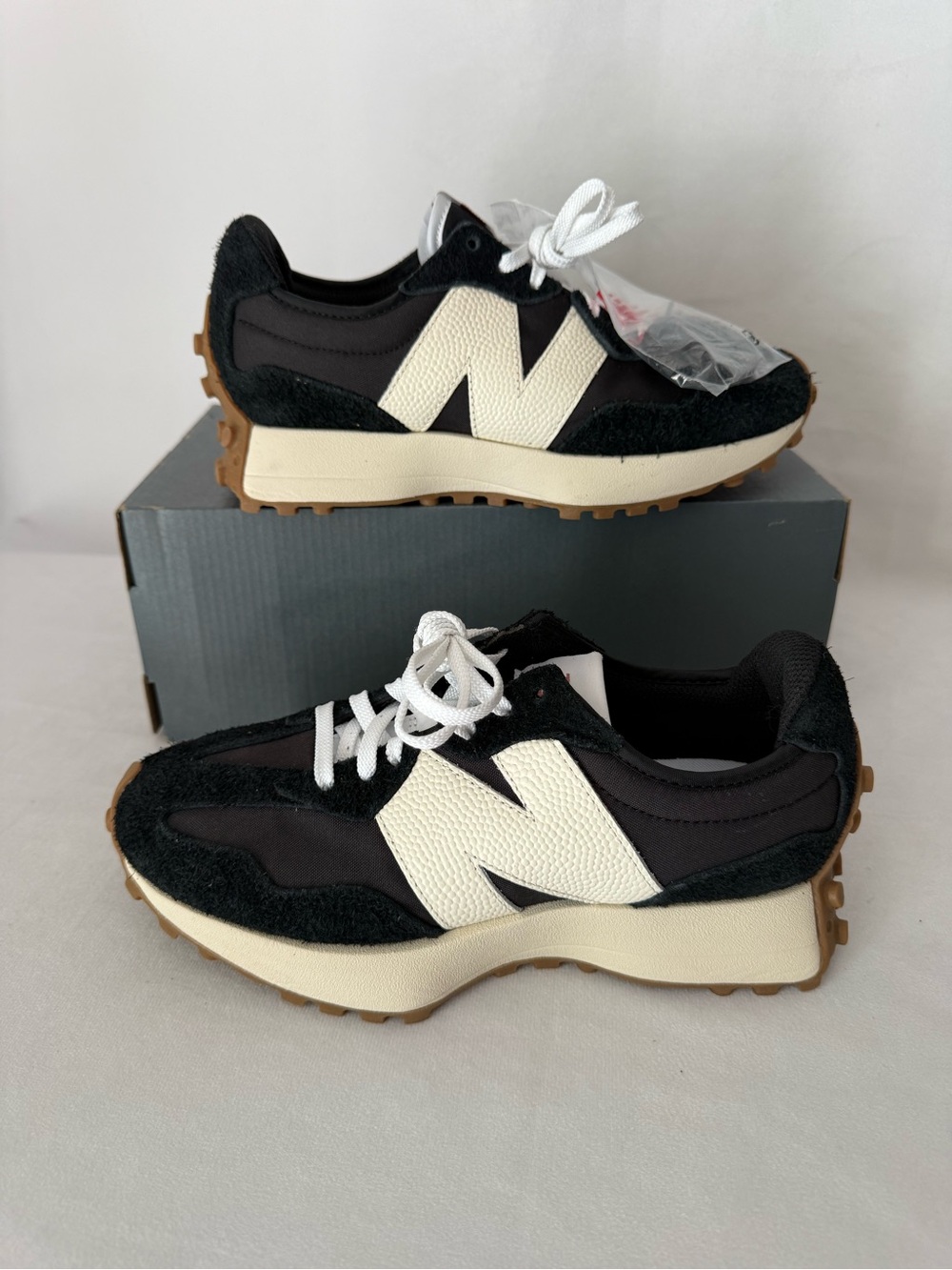 Womens New Balance 327 Black with white and mineral red Shoes
